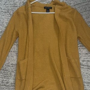 Orange cardigan with a hoodie